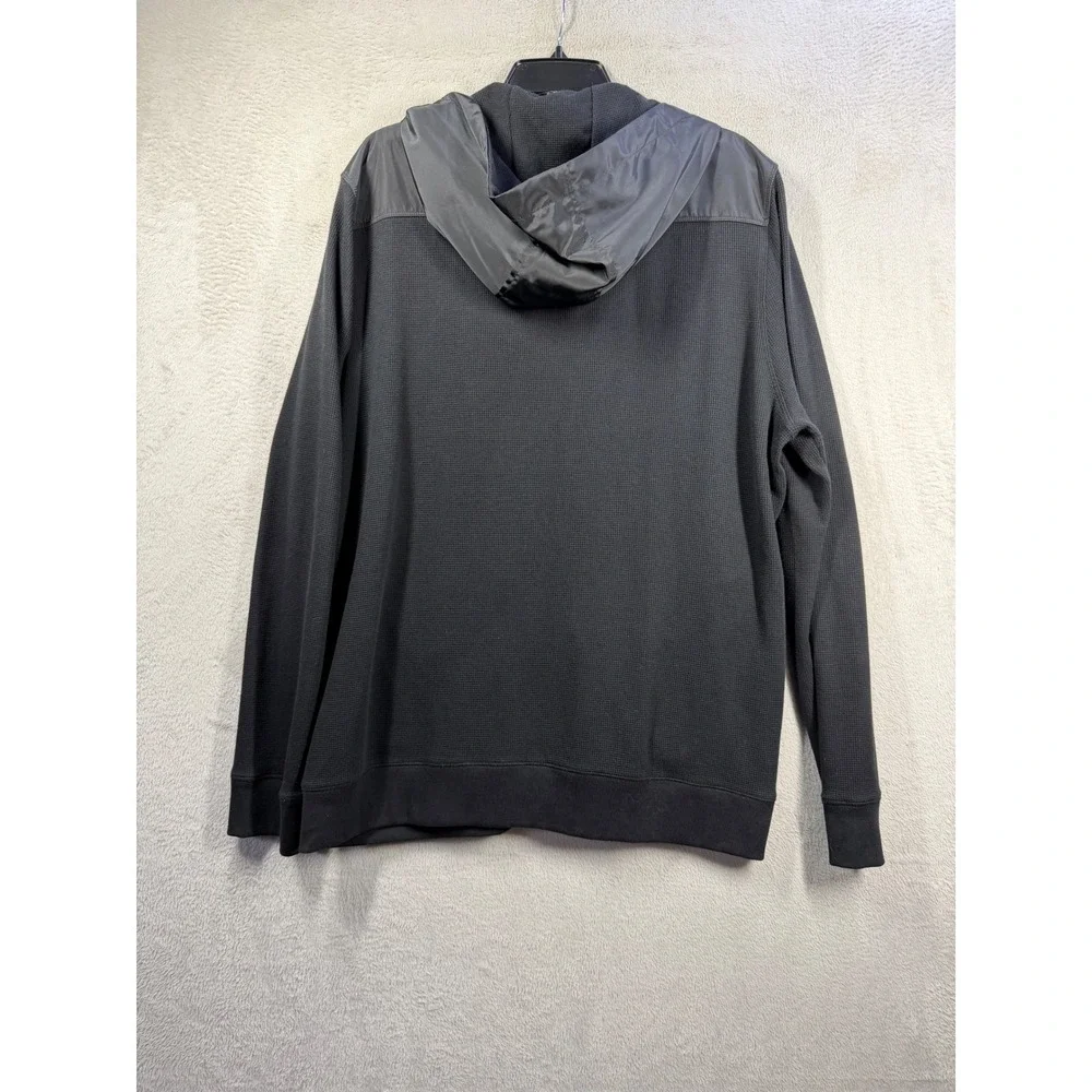 Banana Republic Full Zip Hoodie Mens XL Black Mixed Media Waffle Knit Jacket